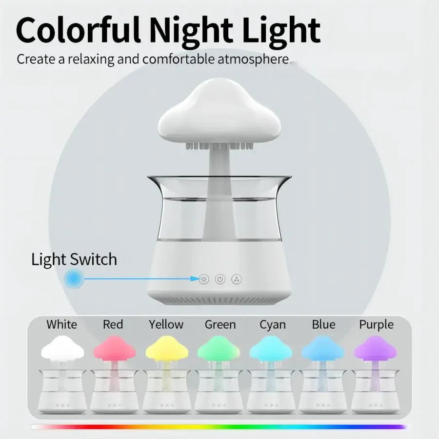 Relax Cloud Rain Diffuser: Ultrasonic Aromatherapy Humidifier with Colorful Lamp